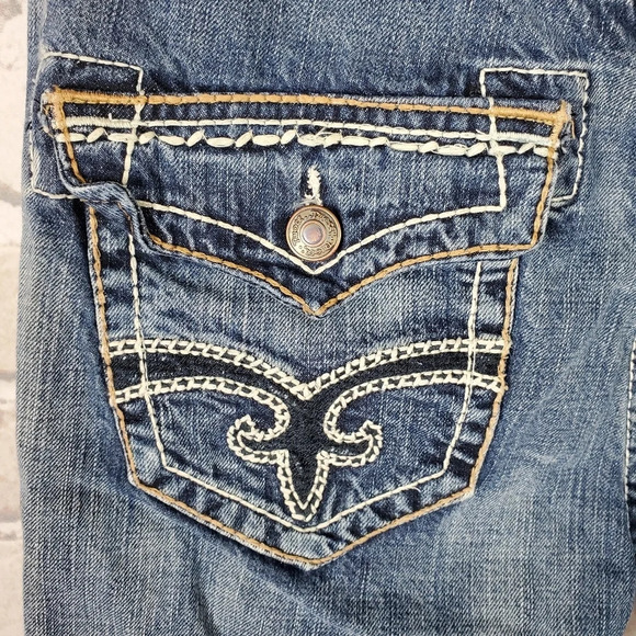 Mens Jeans  Relaxed Straight Leg 34W x 32L Whiskered Flap Pocket Twice Brand - Picture 8 of 11